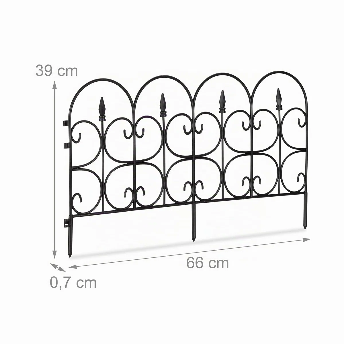 relaxdays Recinzione per Aiuole in Plastica, H 30 cm, Elegante Recinto Deco, con Paletti, Set da 6 Pezzi, 4m, Nero