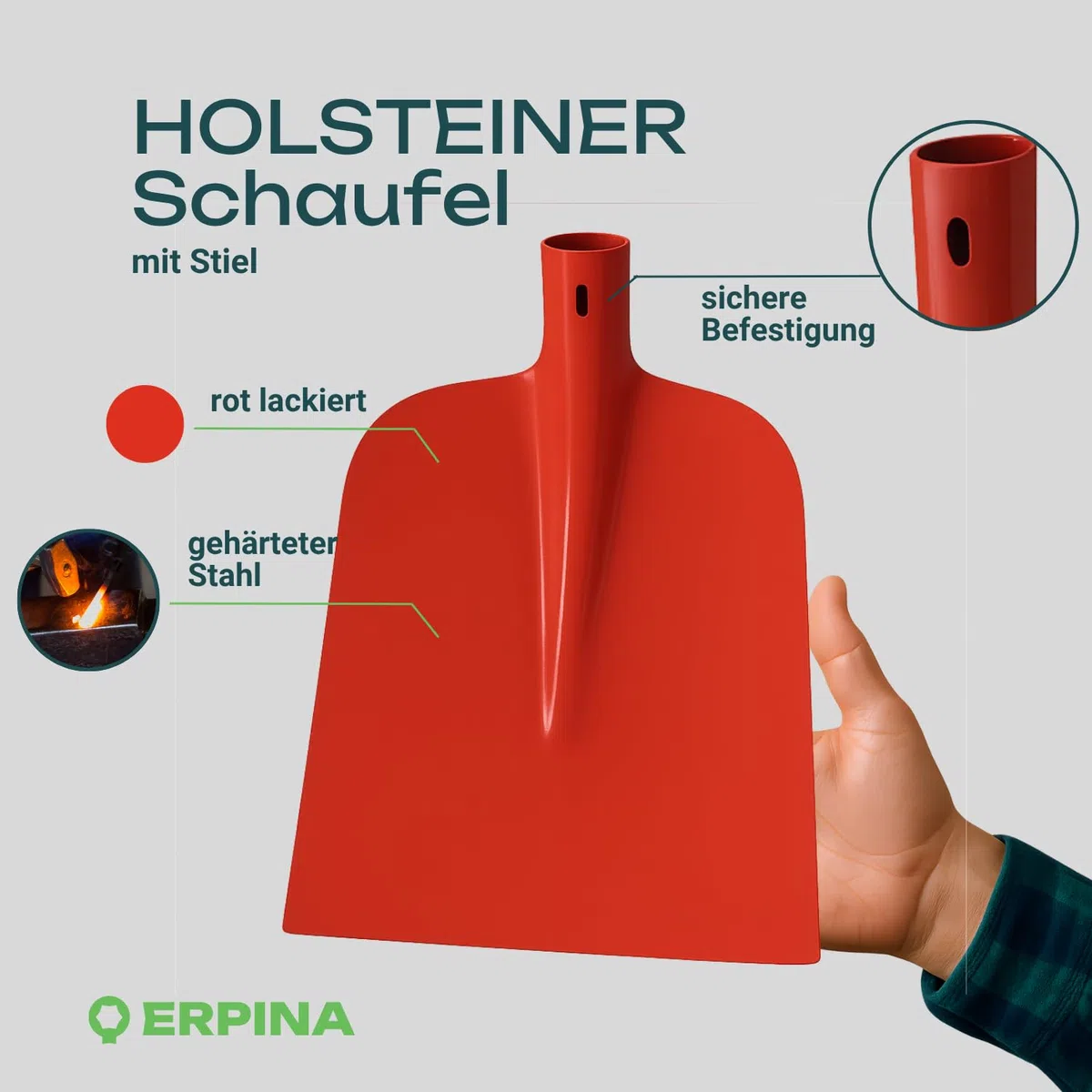 3 palette Holsteiner 27 x 25 cm con manico rosso – Robusta lama in acciaio di qualità per giardino, costruzione e agricoltura – La dimensione 5 è ideale come scocca per sabbia, ghiaia e divisione