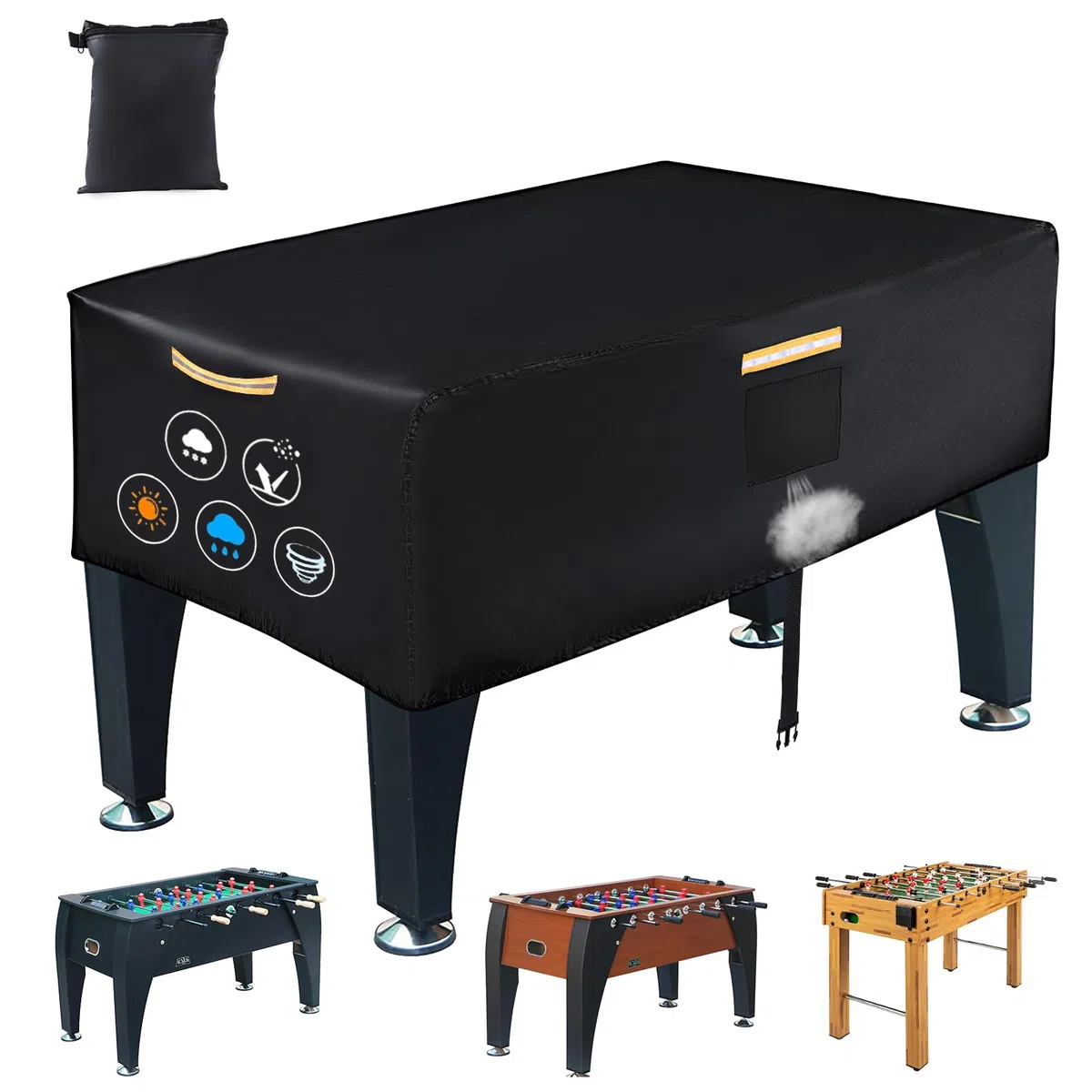 Copertura per tavolo da calcio 420D Oxford, impermeabile, copertura universale da calcio per esterni, con strisce impermeabili, aperture di ventilazione e 4 maniglie a strisce riflettenti