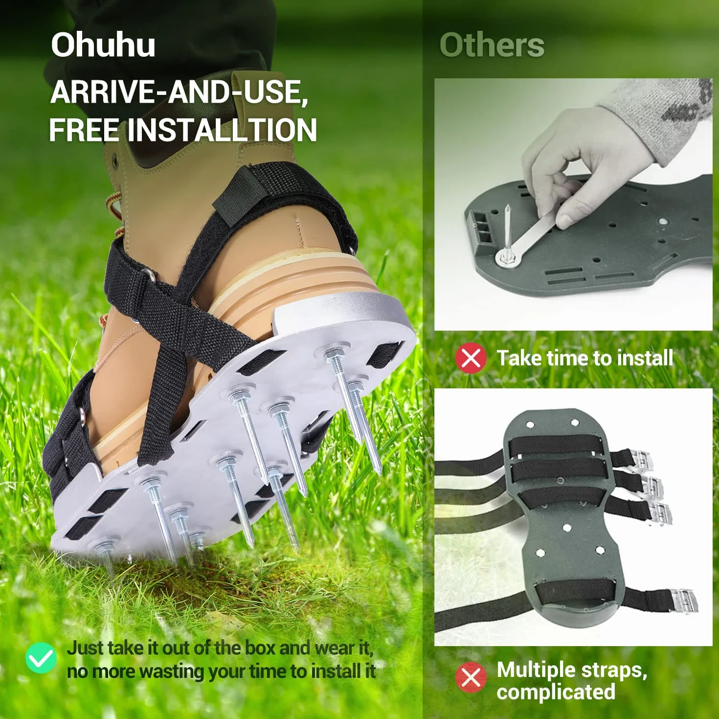 Ohuhu Arieggiatore Prato Scarpe Chiodate per areazione Prato e Giardino, Arieggiatore Scarpe, Scarificatore Arieggiatore Manuale, Sandalo Aeratore Scarpe da Prato per areazione Prato e Giardino