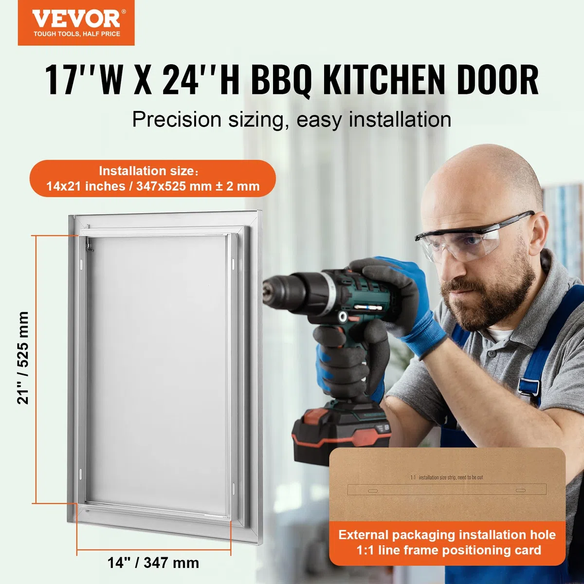 VEVOR Porta Barbecue Esterno, 432x610mm, Acciaio Inox, Maniglia Incasso, Isola Barbecue, Stazione Grigliate