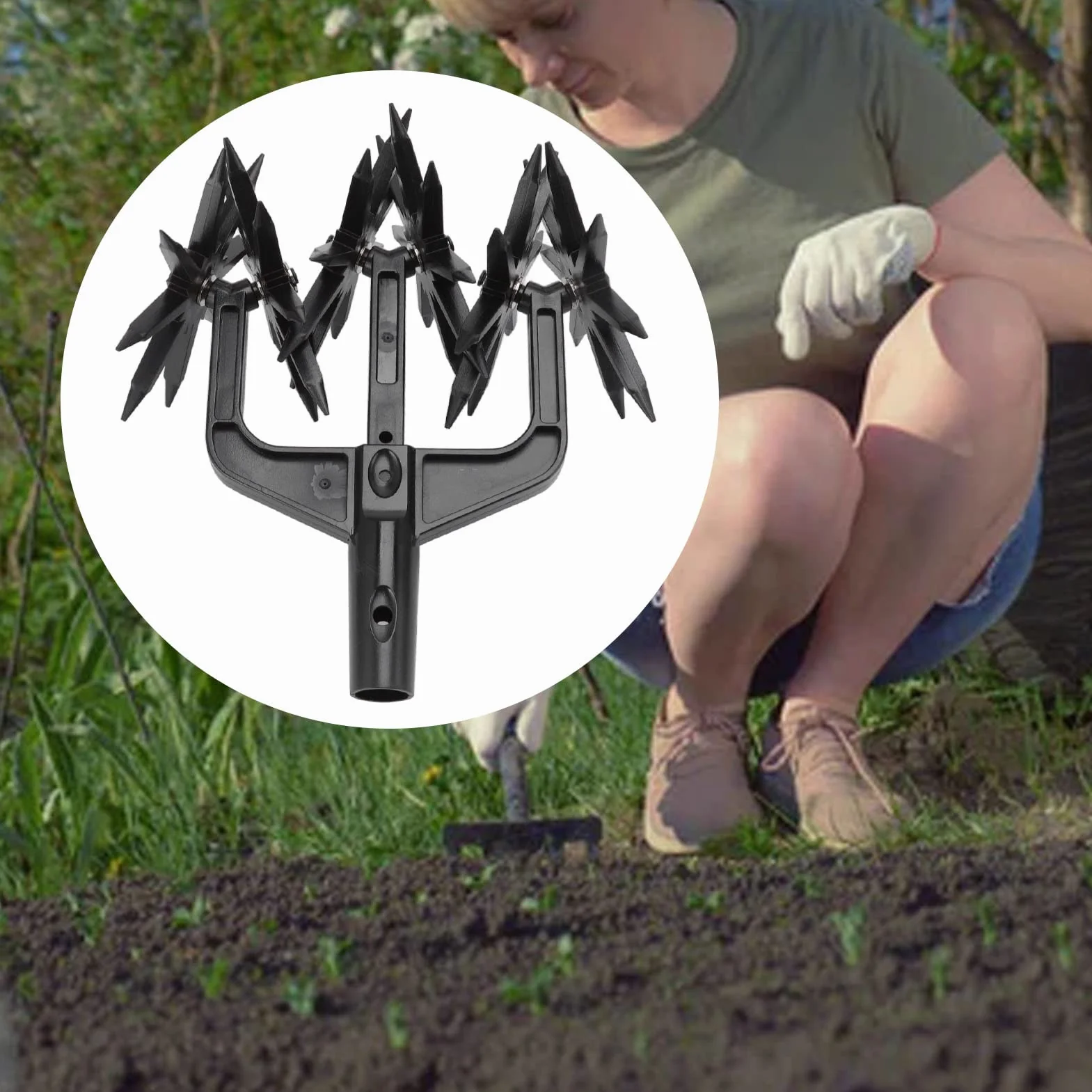 FLEXMAN Coltivatore Rotativo da Giardino, Scarificatore per Terreno da Giardino, Fresa a Stella da Giardino per la Preparazione dei Semi e L'Allentamento del Suolo per Giardino, Prato, Erbacce
