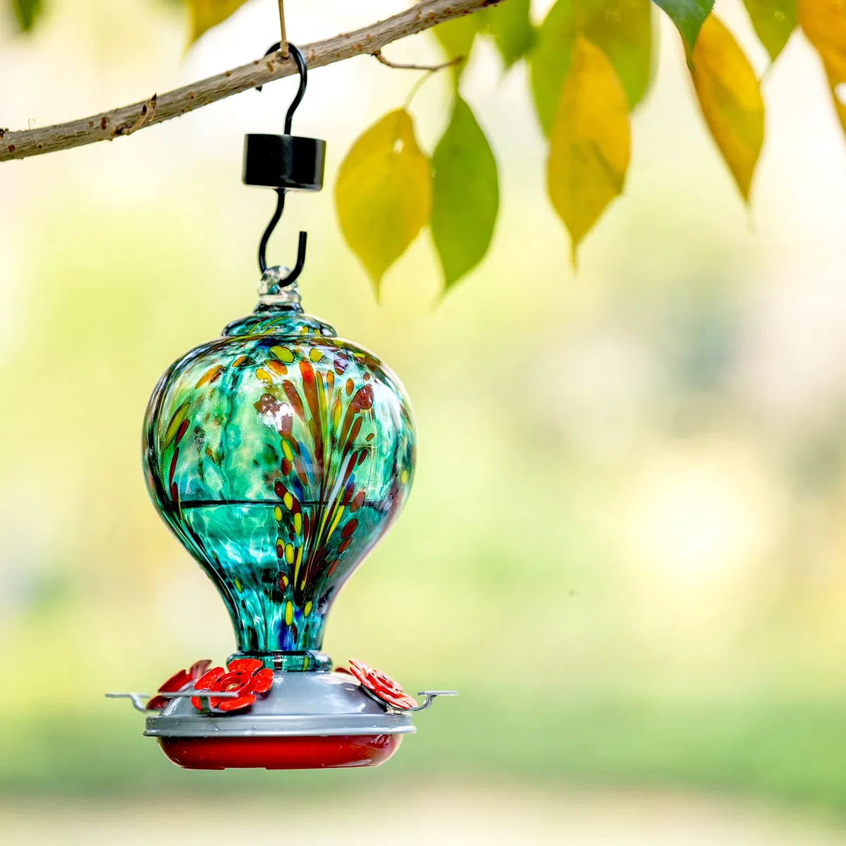 Regali per la festa della mamma, mangiatoia per colibrì da appendere all'aperto, 907,2 g, in vetro, con formica, fossato, decorazione per portico (blu foglia di tè blu)