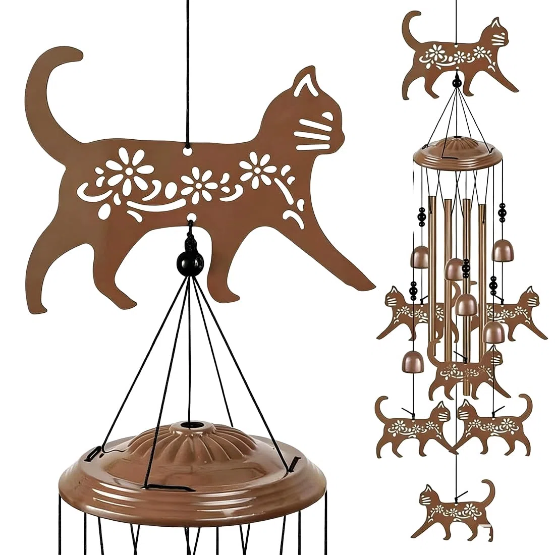 1 Pezzi Gatto Campane A Vento, Scacciapensieri Da Appendere, Decorazioni Giardino, Campane Tubolari Da Giardino, Decorazioni Giardino Per Esterno (A)