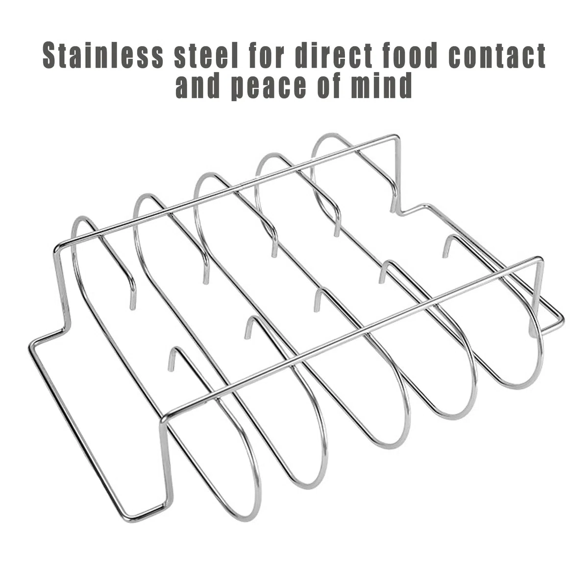 Supporto Bistecche e Costine, Cestello per BBQ Rib Rack, Arrosto e Supporto Costine, Supporto per Arrosto Bistecca, per 5 Costolette di Ricambio Croccanti dalla Griglia e dal Forno