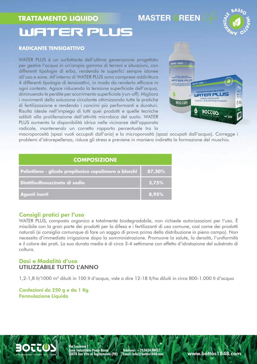 Water Plus 250 Gr Radicante Tensioattivo per Prato Tappeto Erboso Giardino Ottimizza Irrigazione