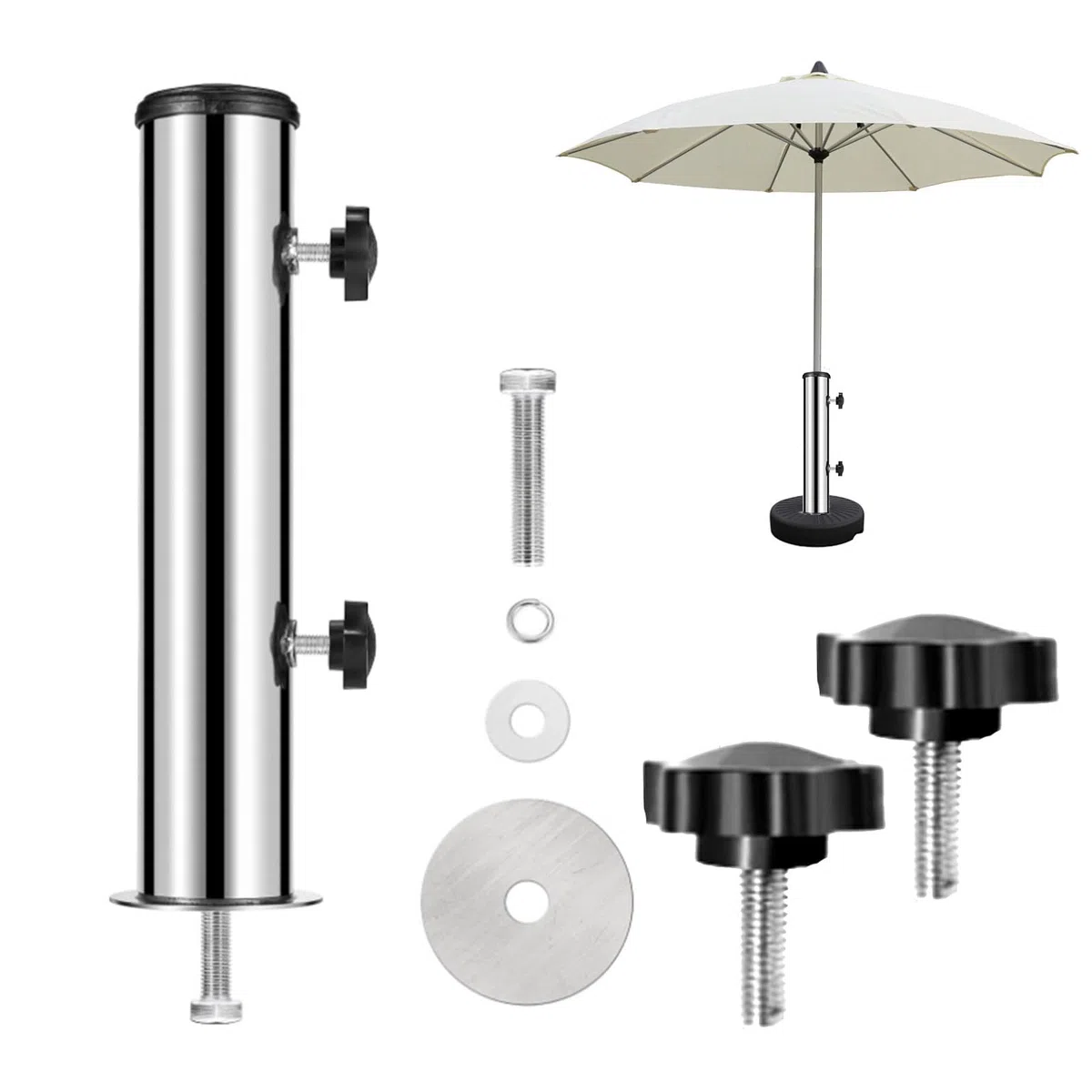 Forhome Tubo di supporto per ombrellone da giardino, universale, con 3 anelli di riduzione (48/38/32 mm), per ombrellone