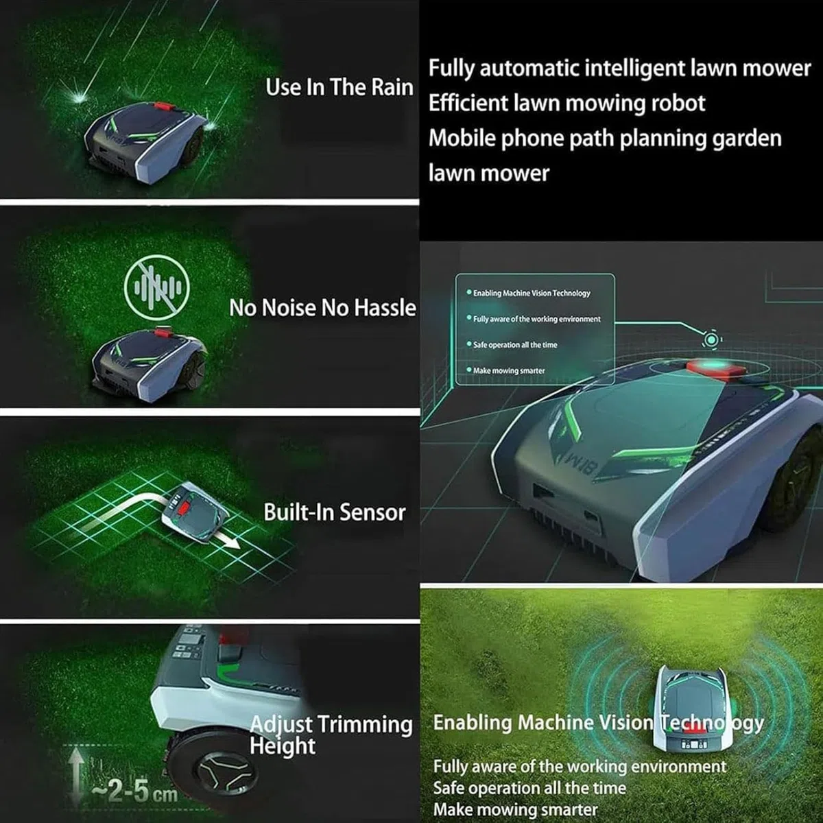Robot Tagliaerba per Prato da 1500 mq, Robot Tagliaerba Automatico Intelligente con Navigazione GPS, Pendenza 25%, Ultra Silenzioso, Batteria al Litio da 5,0 Ah, Altezza di Taglio 20-50mm