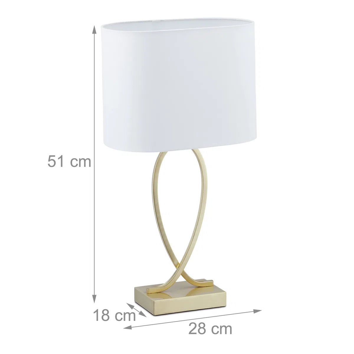 Relaxdays Lampada da Tavolo, Abat Jour con Paralume di Stoffa, HxLxP: 51 x 28 x 18 cm, E27, Salotto e Camera Letto, Oro