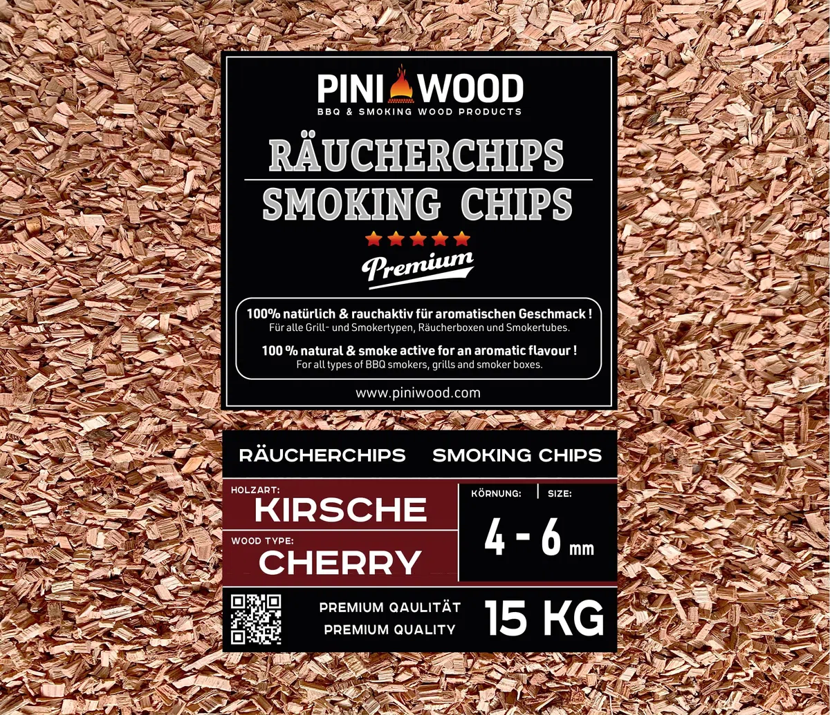 PINI Trucioli per affumicatura ciliegia, 15 kg, 4 – 6 mm