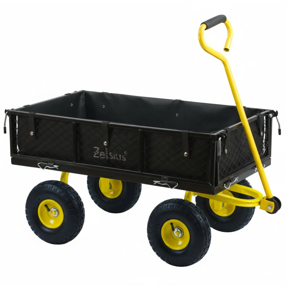 Zelsius Carretto | 350 kg di portata: 75 litri | Nero/Giallo | Carrello da giardino | Carrello da giardino | Carrello pneumatico a mano | Carrello pieghevole a mano per giardinaggio