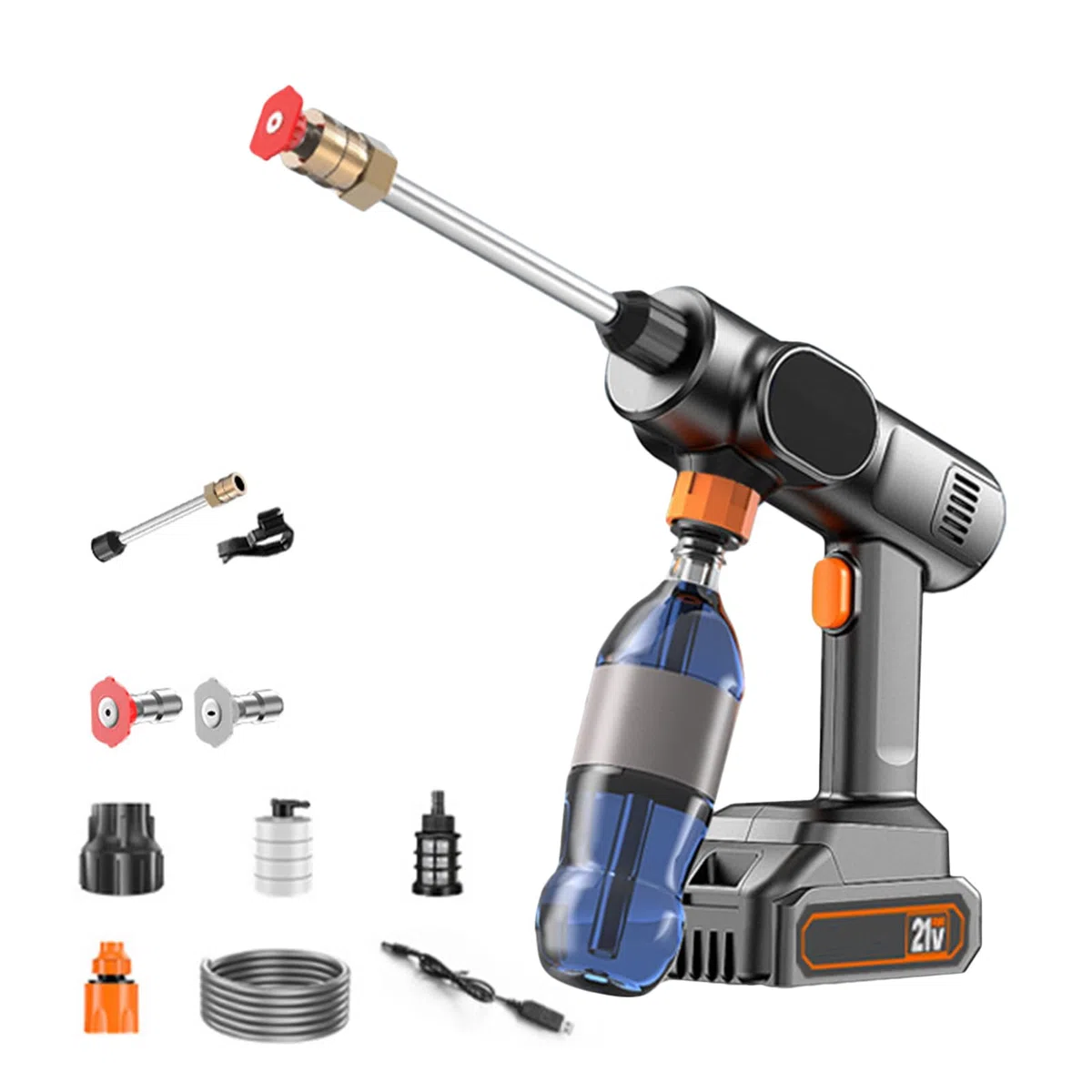 Carrello pulitore a pressione – Spray ad acqua ad alta pressione, bruciatore a 21 V – Lavatrice portatile | Ugello per automobili, casa, pulizia vialetti, lavaggio auto portatile, attrezzatura