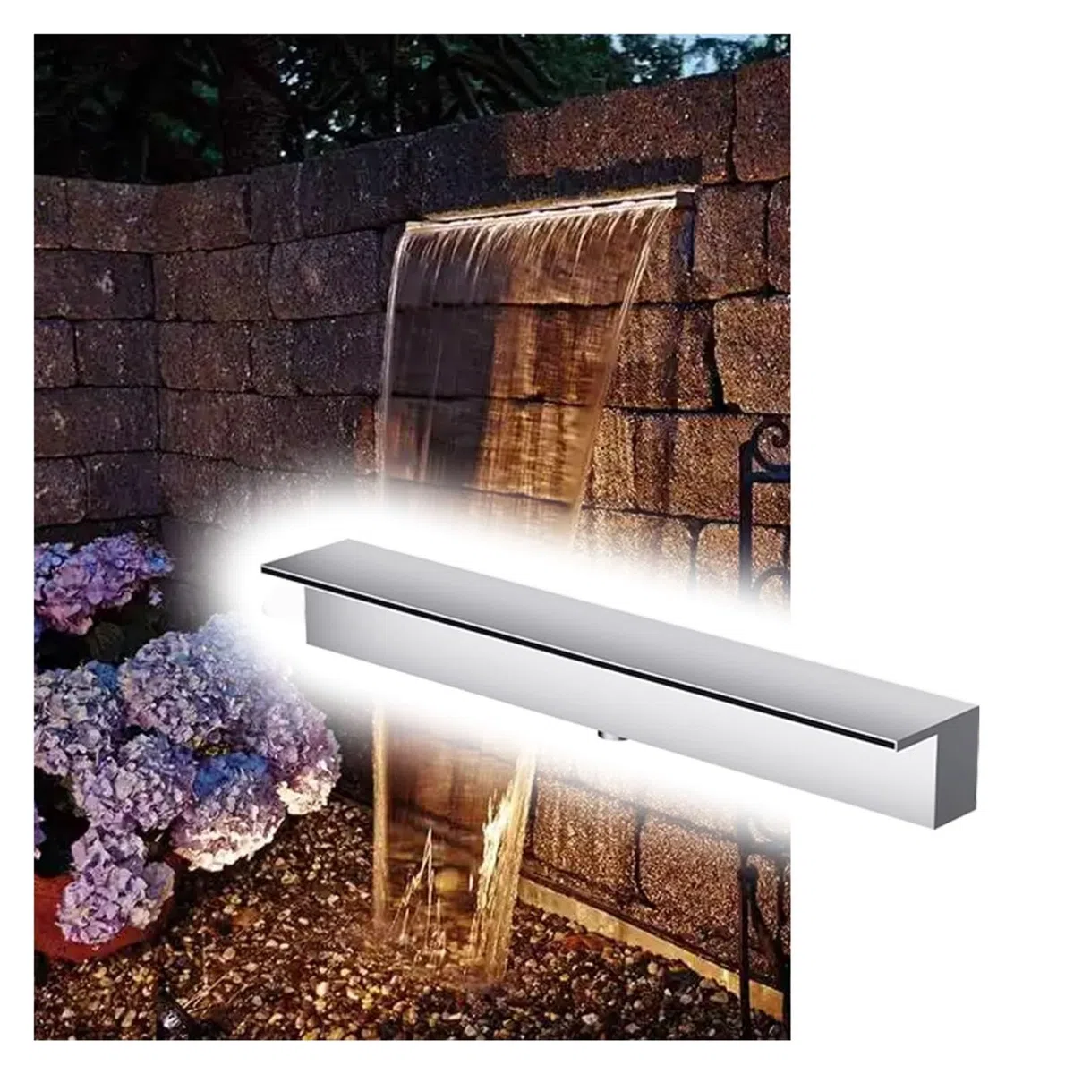 Fontana da parete in acciaio inox da 91,4 cm, elegante cascata per giardino, patio, spa, balcone e stagni per pesci, design moderno con uscita spray per un'atmosfera tranquilla all'aperto