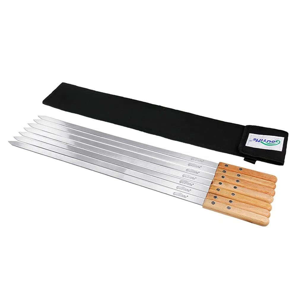 Goutime Spiedini per Kabobs, Shish Kebab Spiedini in legno per grigliate, Spiedini in metallo in acciaio inox per barbecue, 23 pollici di lunghezza 5/8 pollici di larghezza, set di 7 con borsa