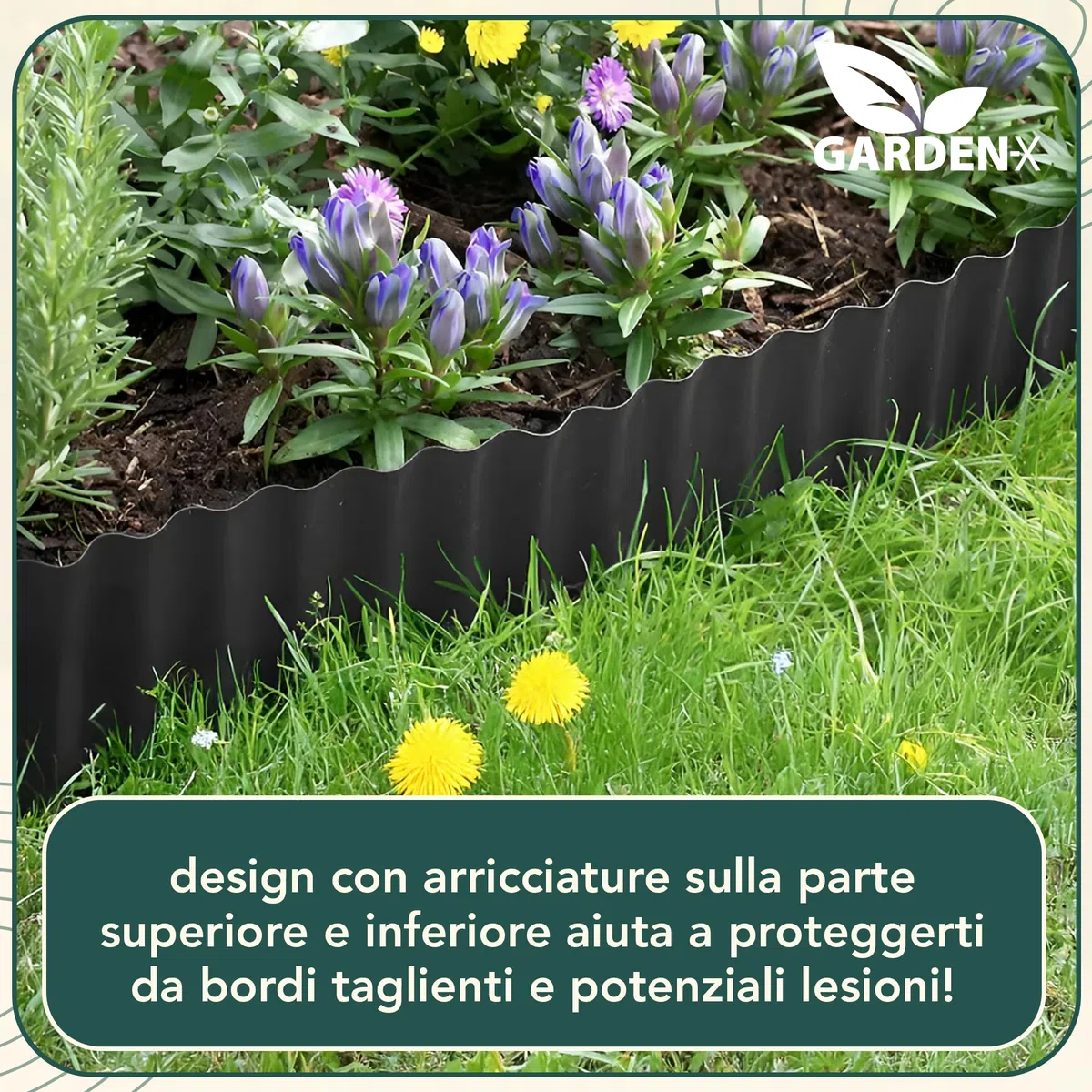 GARDENIX Bordo per Aiuola Ondulato Bordo per Prato in Plastica Lunghezza 9 m, Altezza 25 cm, Antracite