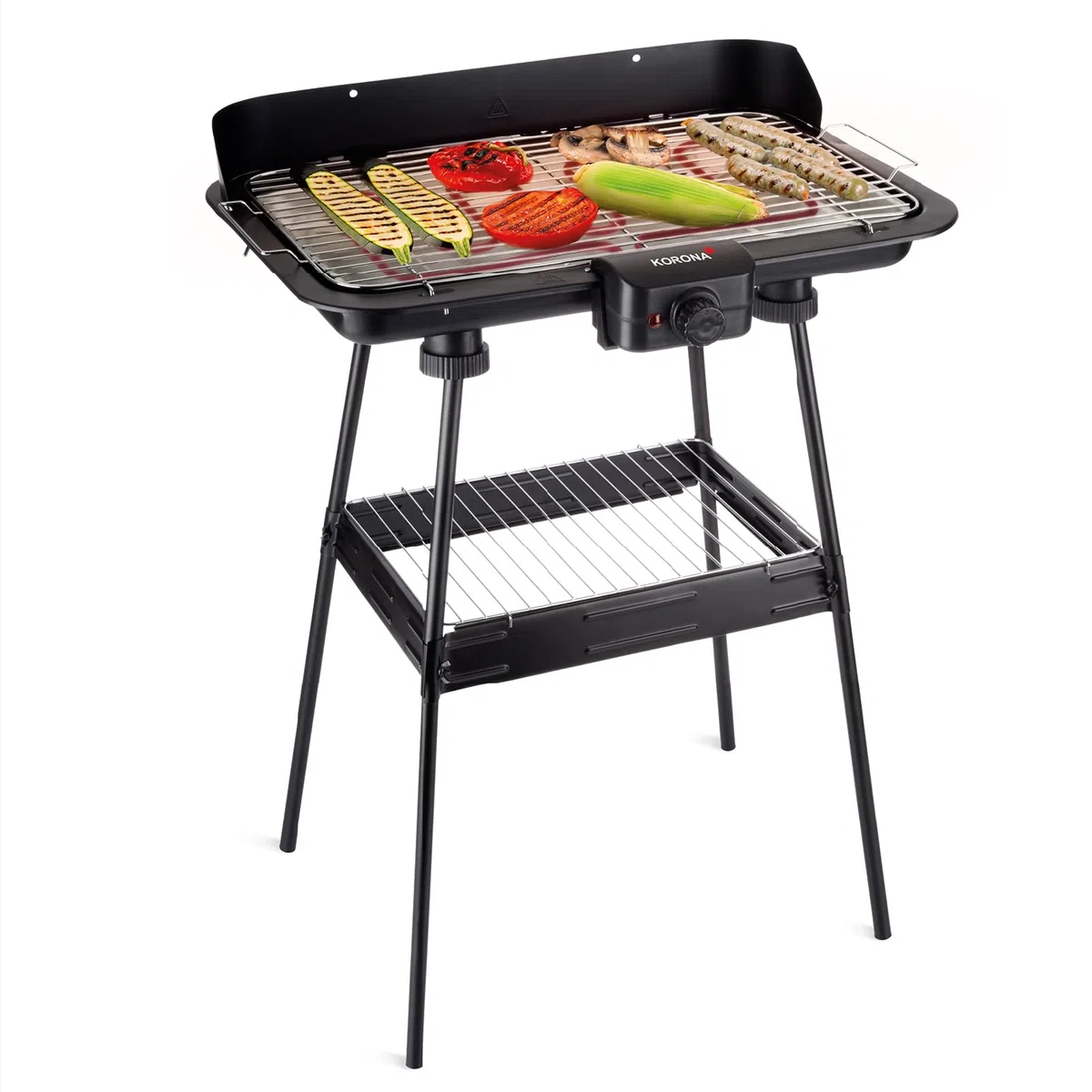 Korona 46221 - Barbecue elettrico con griglia XXL (51 x 30 cm), 2200 Watt, antivento, spia di controllo, interruttore di sicurezza, regolazione continua della temperatura