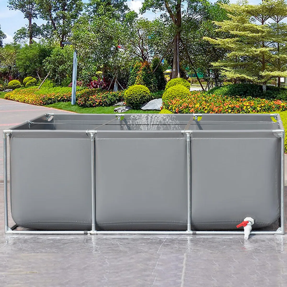 Grande piscina rettangolare con cornice, struttura in acciaio fuori terra, piscina da giardino per famiglie e bambini, capacità, facile da montare, telaio in metallo resistente, include toppa di