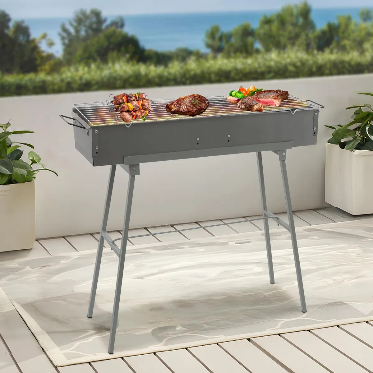Barbecue a carbonella, da campeggio, a carbone, 80 x 18 x 80 cm, portatile, pieghevole, per esterni, terrazza, campeggio, barbecue
