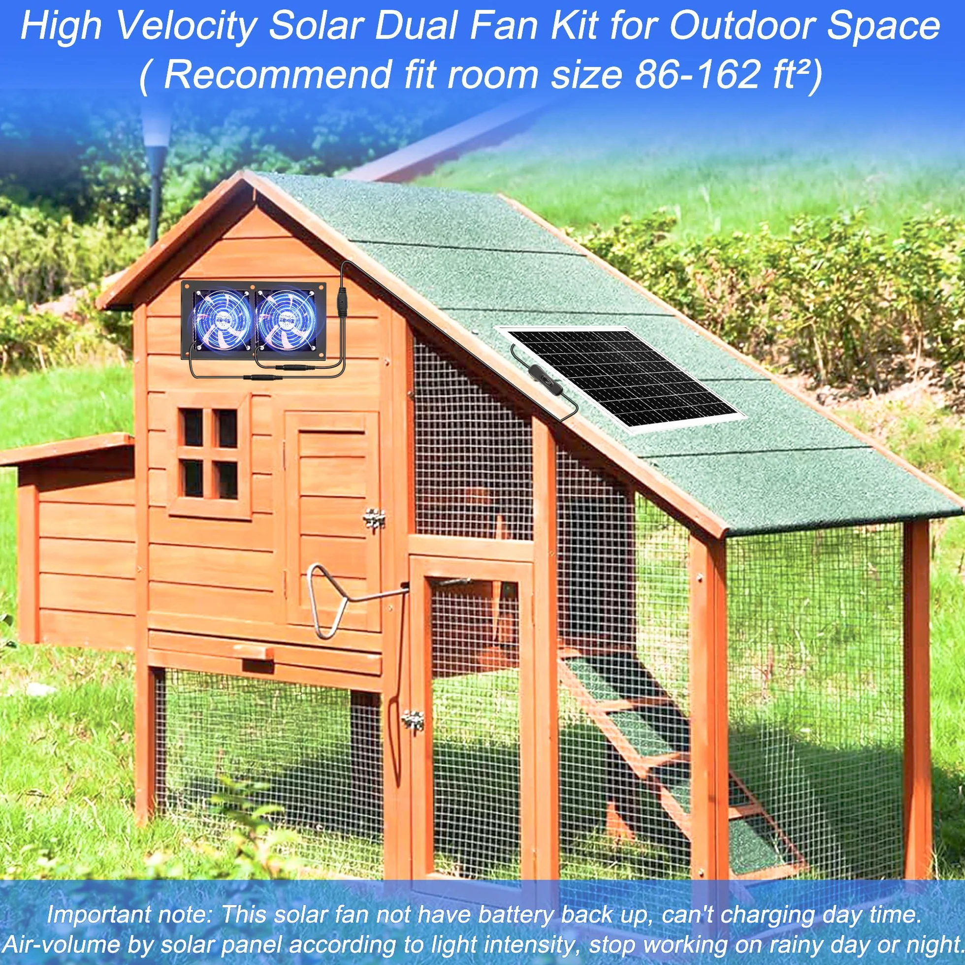 Joycabin Ventilatore solare, 15 W, kit di ventole a pannello solare, doppio ventilatore di scarico, portatile per piccoli polli, serre, case per animali domestici, garage, cantina