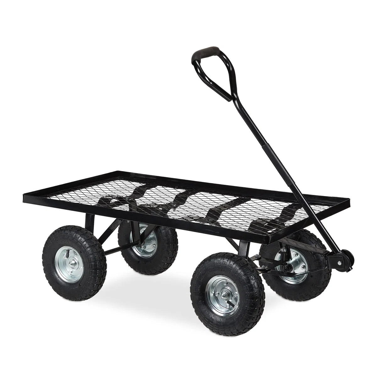 Relaxdays Carretto da Giardino, Carrello a Mano da Trasporto, HLP: 34,5x51x96 cm, Superficie Aperta, Fino a 200 kg, Nero