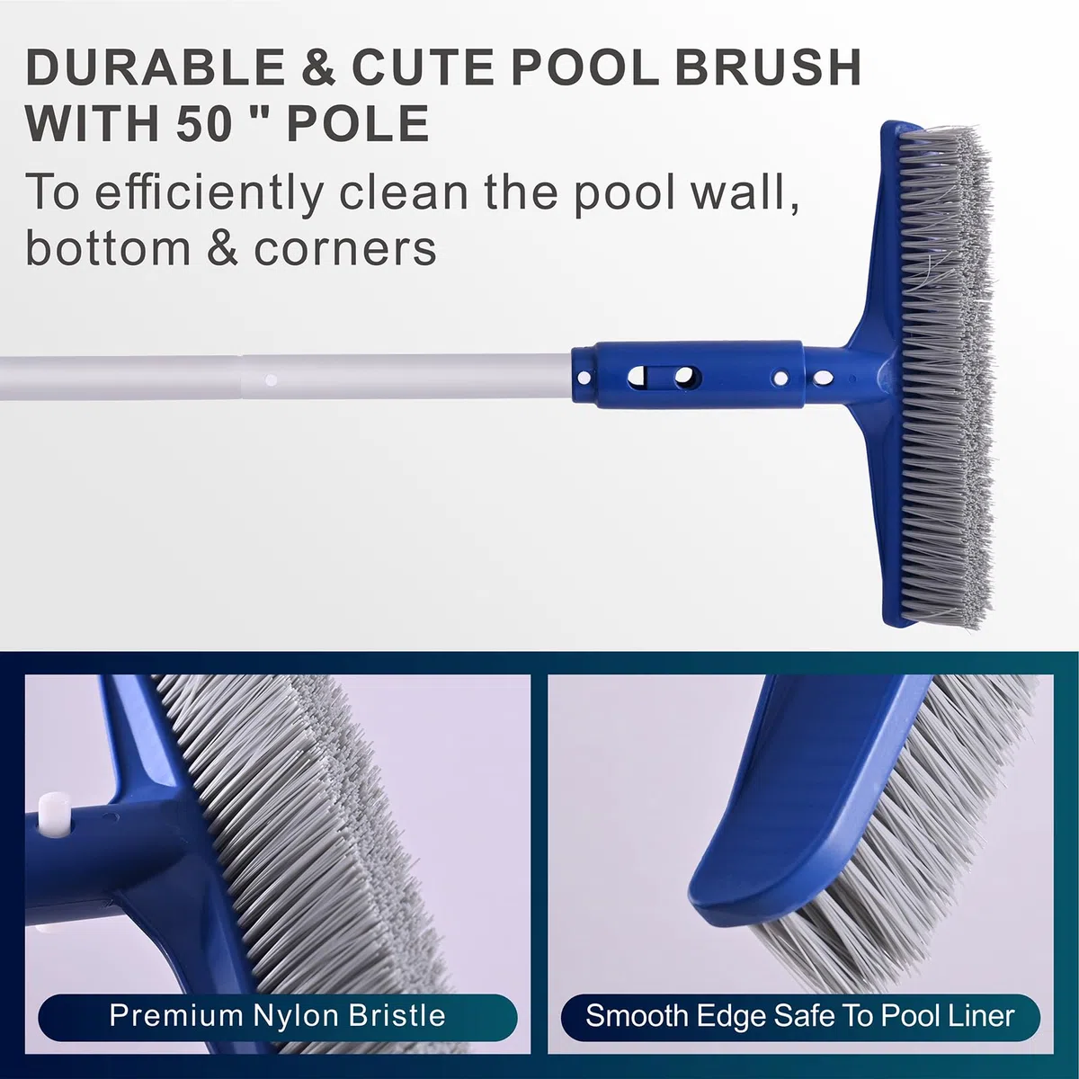 POOLAZA Rete per skimmer per piscina e testina per piscina con palo in alluminio da 127 cm, retino per piscina a maglia fine e robuste spazzole da 35,6 cm per la pulizia delle pareti della piscina,