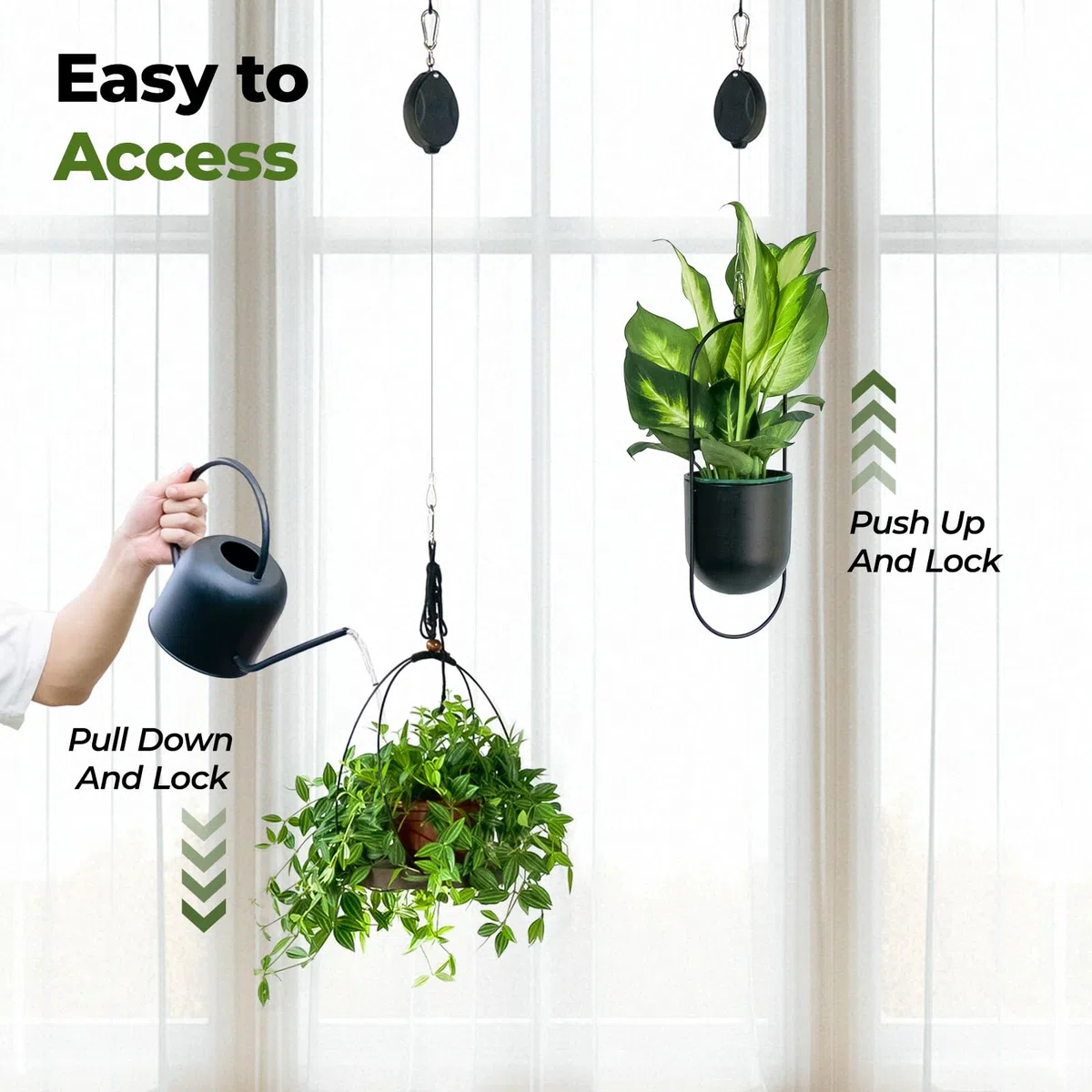 Bamworld 3 Pezzi Appendi Piante Retrattile Aggiornato, Sistema a Carrucola Auto-Bloccante per Appendere Vasi, Mangiatoie per Uccelli e Cestini da Giardino, Fino a 15kg