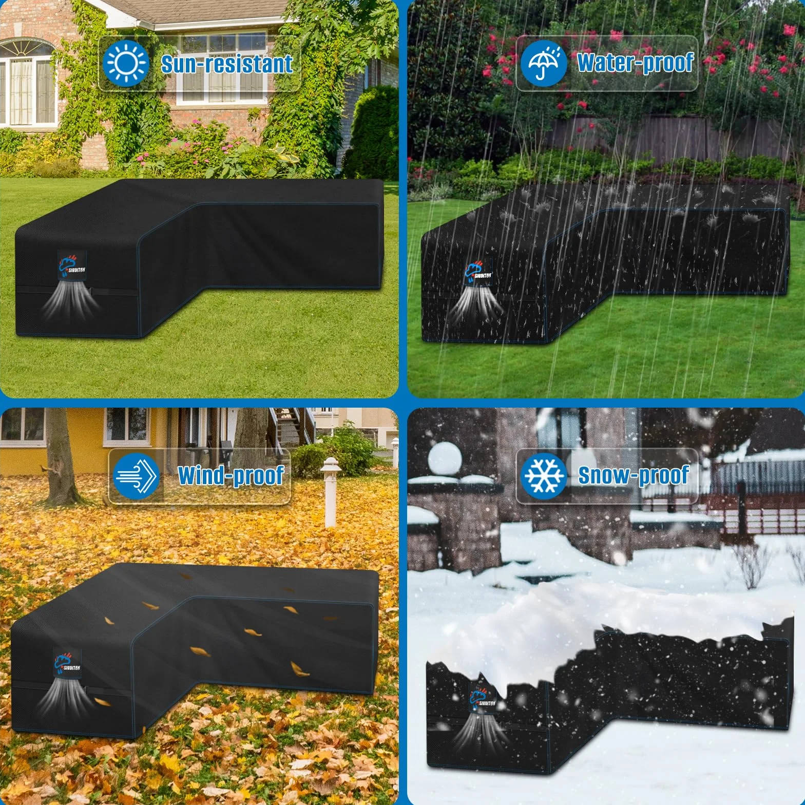SIRUITON Copridivano da giardino a forma di V, impermeabile, copridivano angolare da esterno in tessuto Oxford 420D, copridivano da giardino in rattan con nastro impermeabile(222x286x87cm)