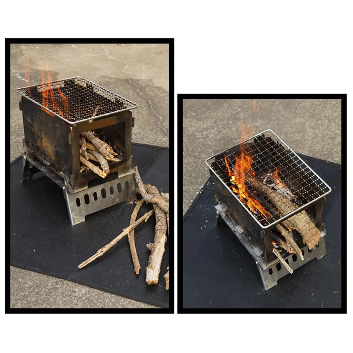 Tappetino per braciere, 60 * 52CM Stuoia Ignifugo Stuoia per sotto la griglia, protegge patio terrazza erba da incendio, Tappeto per Pozzo del Fuoco per Falò Barbecue Smokier Grill a Carbone, Nero-L