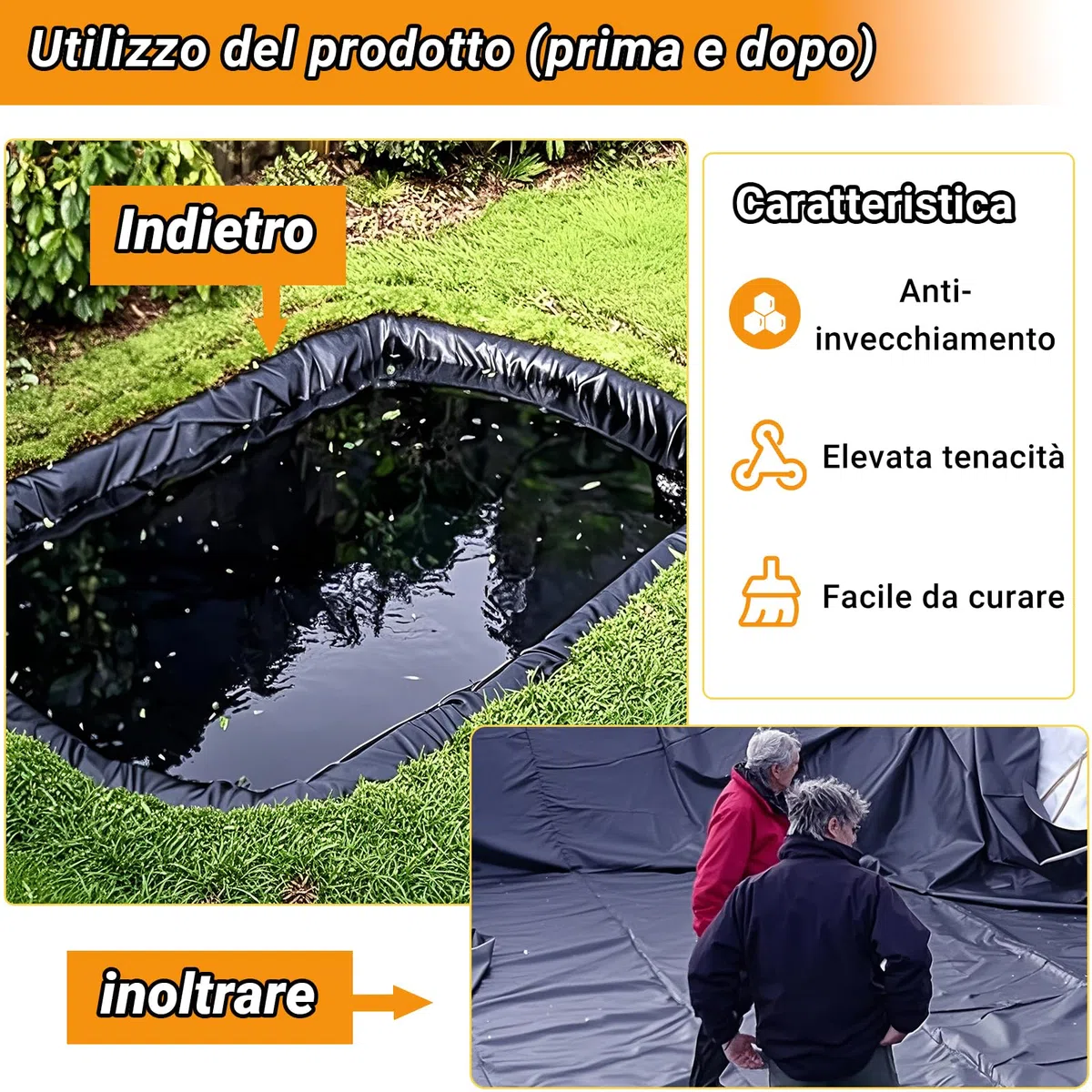 Telo per laghetto in HDPE Resistente, Fodera Flessibile per laghetto da Giardino, 8 x 8 m, Membrana Impermeabile Durevole per fontane, cascate e Piscine