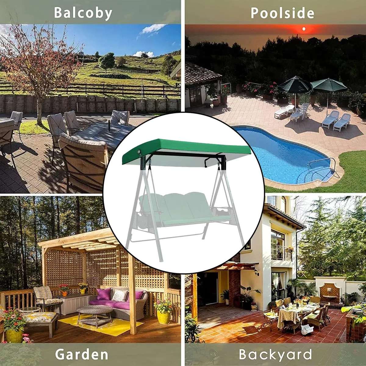 Tetto di Ricambio per Dondolo, Copertura per Dondolo da Giardino 190 x 120cm, a 3 posti Tettino Parasole Universale Impermeabile Tetto del Dondolo da Giardino Telo per Altalena,Verde