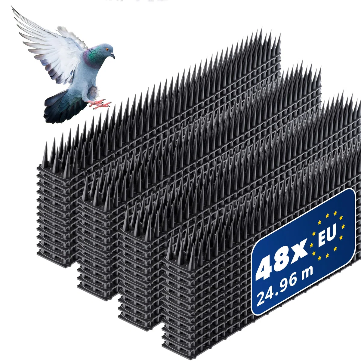 KADAX Set di 48 Dissuasori per Piccioni in Plastica, Dissuasore per Uccelli da Balcone, Scaccia Piccioni, Spuntoni per Corvi, Disabituante Anti Piccioni (48, Nero)