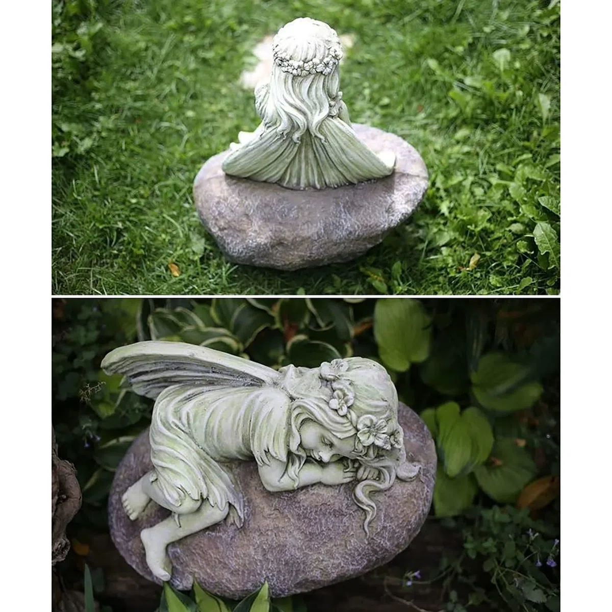 Ornamento da giardino Statua del giardino d'angelo addormentato - Ossido di magnesio cherubino che dorme su figura di pietra decorazione da giardino esterno interno