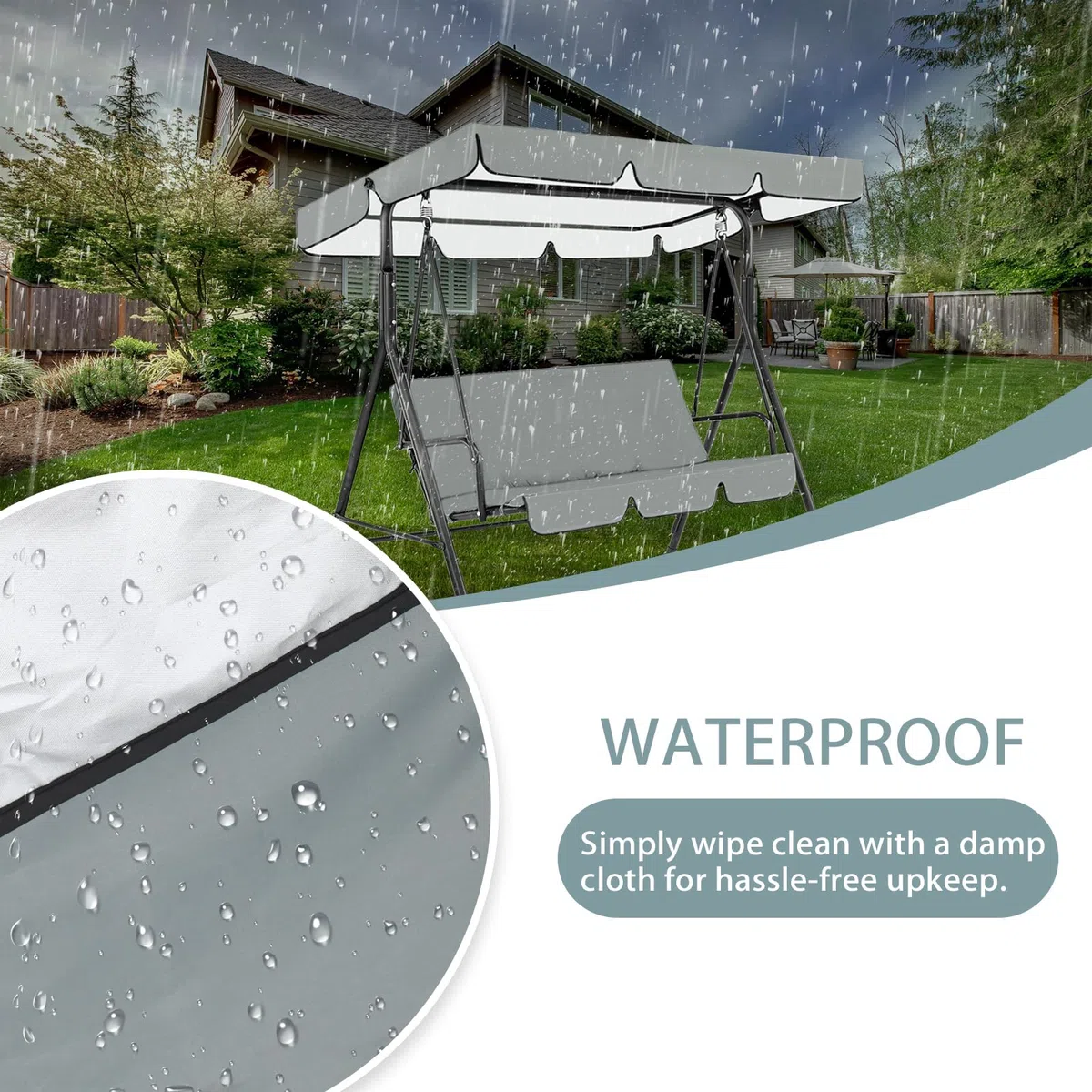 Coprisedile di Ricambio per Dondolo da Giardino, Copertura Dondolo, Coperture di Ricambio per Panchine da Esterno, per 2 e 3 Posti, Impermeabile e Resistenti ai Raggi UV