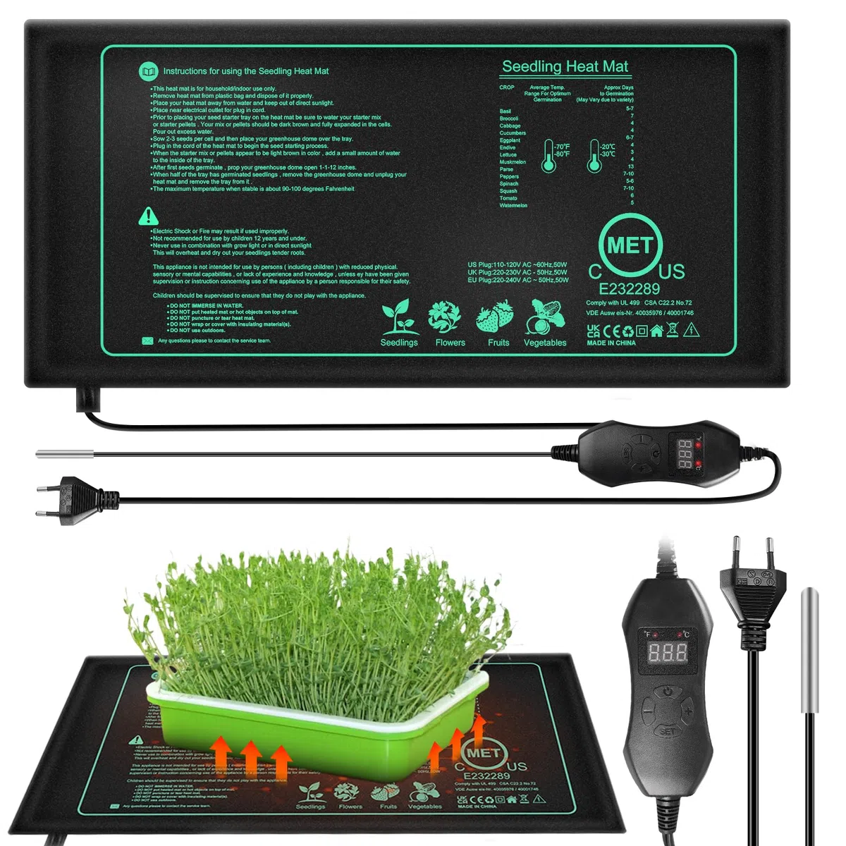 HOSPAOP - Tappetino riscaldante con termostato per piante, mini serra interna riscaldante 25 x 52,5 cm, serra da camera per piantine, animali domestici e terrario per rettili, 50 Watt