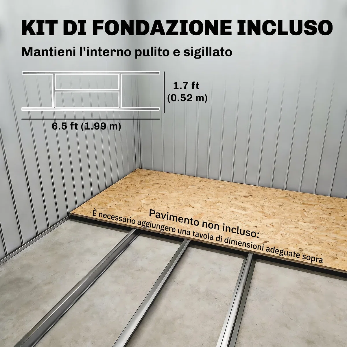 Outsunny Casetta da Giardino 2.42m² in Acciaio Zincato con Prese d'Aria e Kit Fondazione, Capanno da Giardino con Lucernario, Doppia Porta Scorrevole Bloccabile, Tetto Inclinato, Grigio Scuro