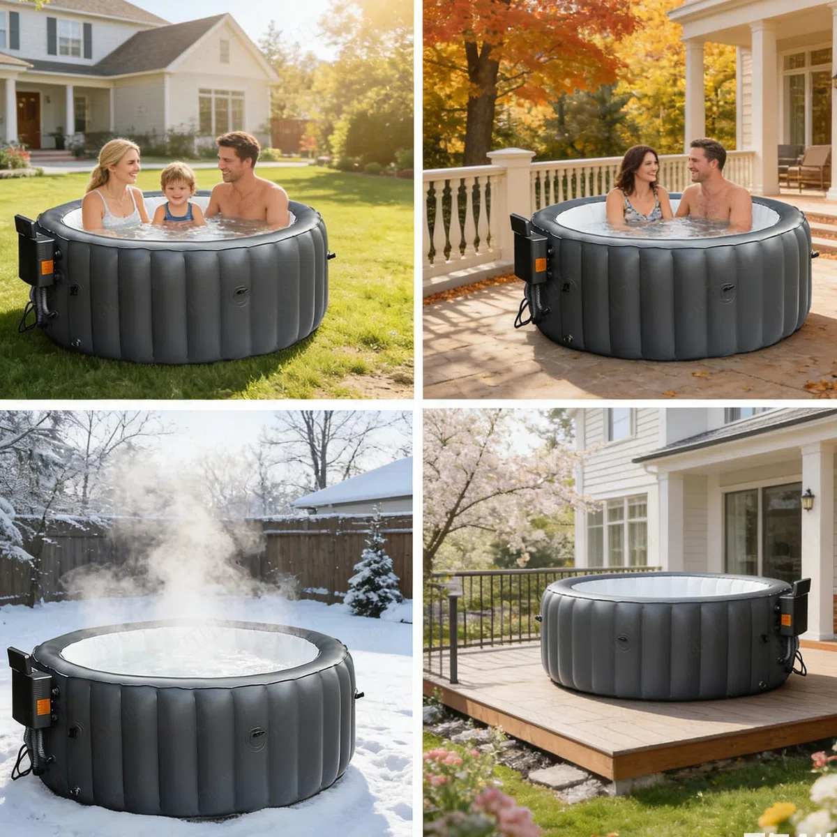 Vasca idromassaggio gonfiabile per 2-3 persone, spa con 130 getti d'aria, spa all'aperto portatile con copertura di ritenzione del calore per il relax