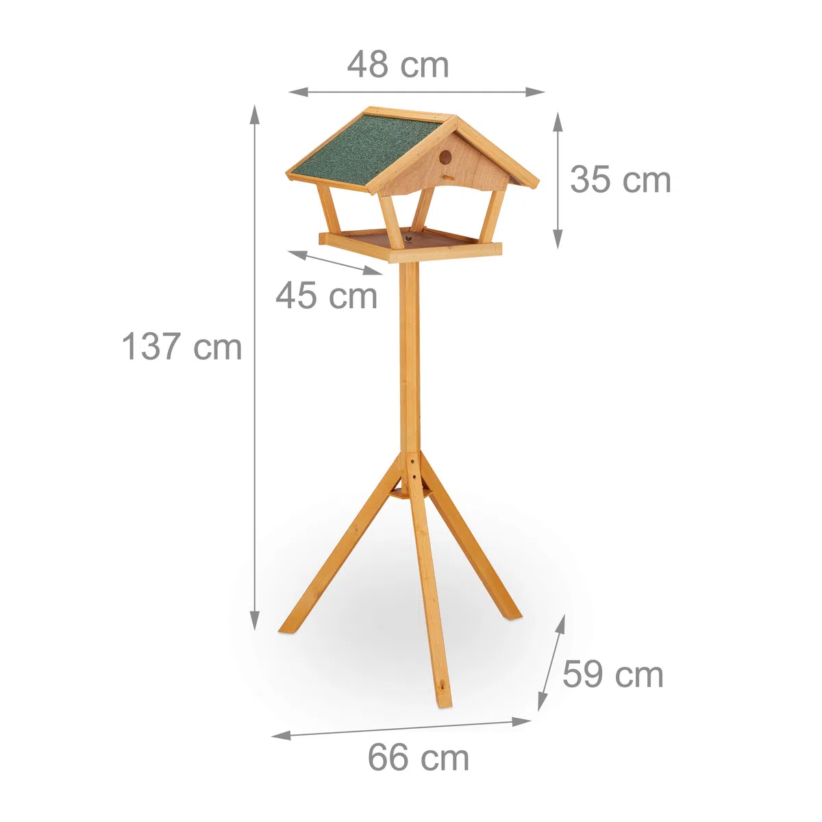Relaxdays Mangiatoia per Uccelli con Supporto, Casetta con Tetto Resistente alle Intemperie, Casa Legno, Naturale/Verde