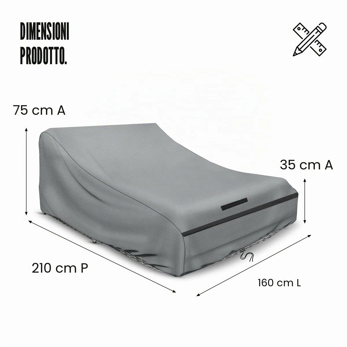 Schleuder Copri Lettino 2 Persone 210 x 160 x 35/75 cm Copertura 420D Doppia Lettino Esterna Impermeabile Doppio Lettino Sdraio Relax Lettino Giardino Copertura Protettiva Antivento Anti UV