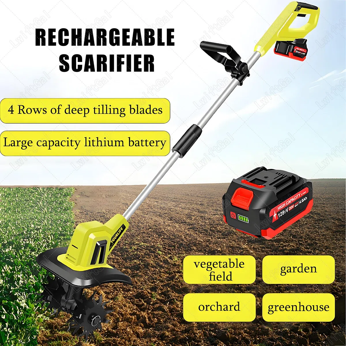 Coltivatore Elettrico Da Giardino, Coltivatore Del Terreno Alimentato A Batteria Con 4 Lame In Acciaio, Perfetto Per Giardino, Prato, Orti,BackpackBattery