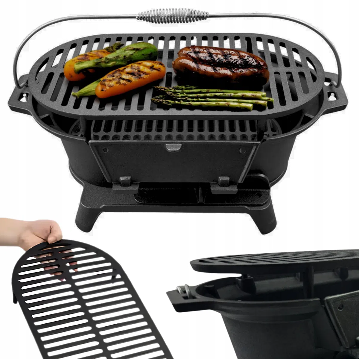 HAGE Hibachi - Barbecue a carbonella in ghisa, da tavolo, con griglia regolabile in altezza, per balcone, giardino, terrazza, campeggio, giapponese