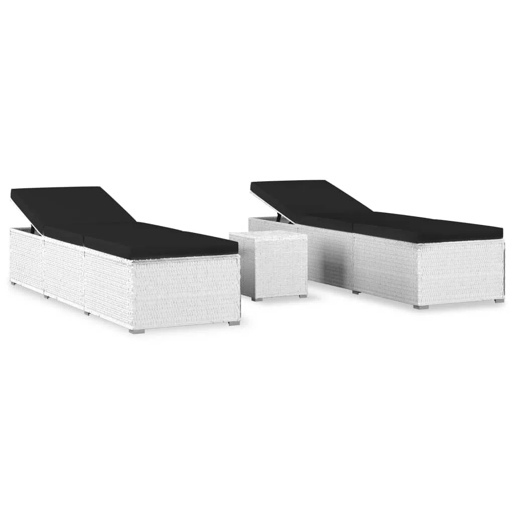 vidaXL Lettini Prendisole con Tavolino 3 pz in Polyrattan Bianco