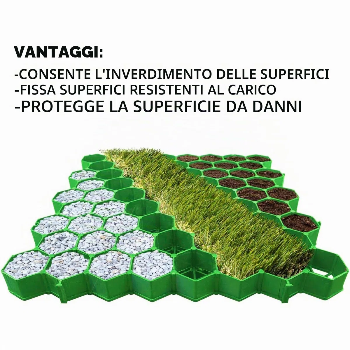 Floordirekt Griglia per prato in plastica, 1 m² – 4 pezzi – 50 x 50 cm, verde – griglia da pavimento, piastra paddock, a nido d'ape per prato