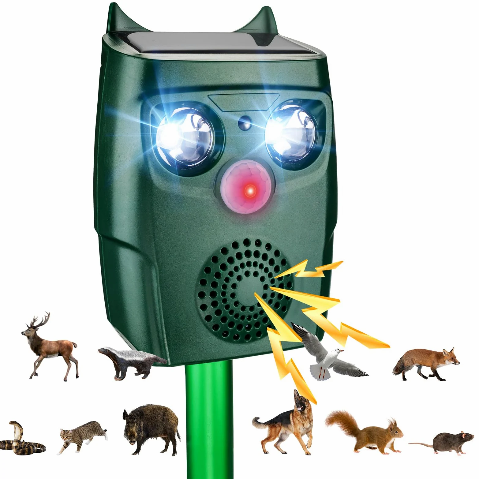 Dissuasori per Piccioni per Giardino, Repellente per Gatti a Ultrasuoni con sensore di movimento, 3 Modalità a Ultrasuoni e flash possono automaticamente, resistente alle intemperie, Solare