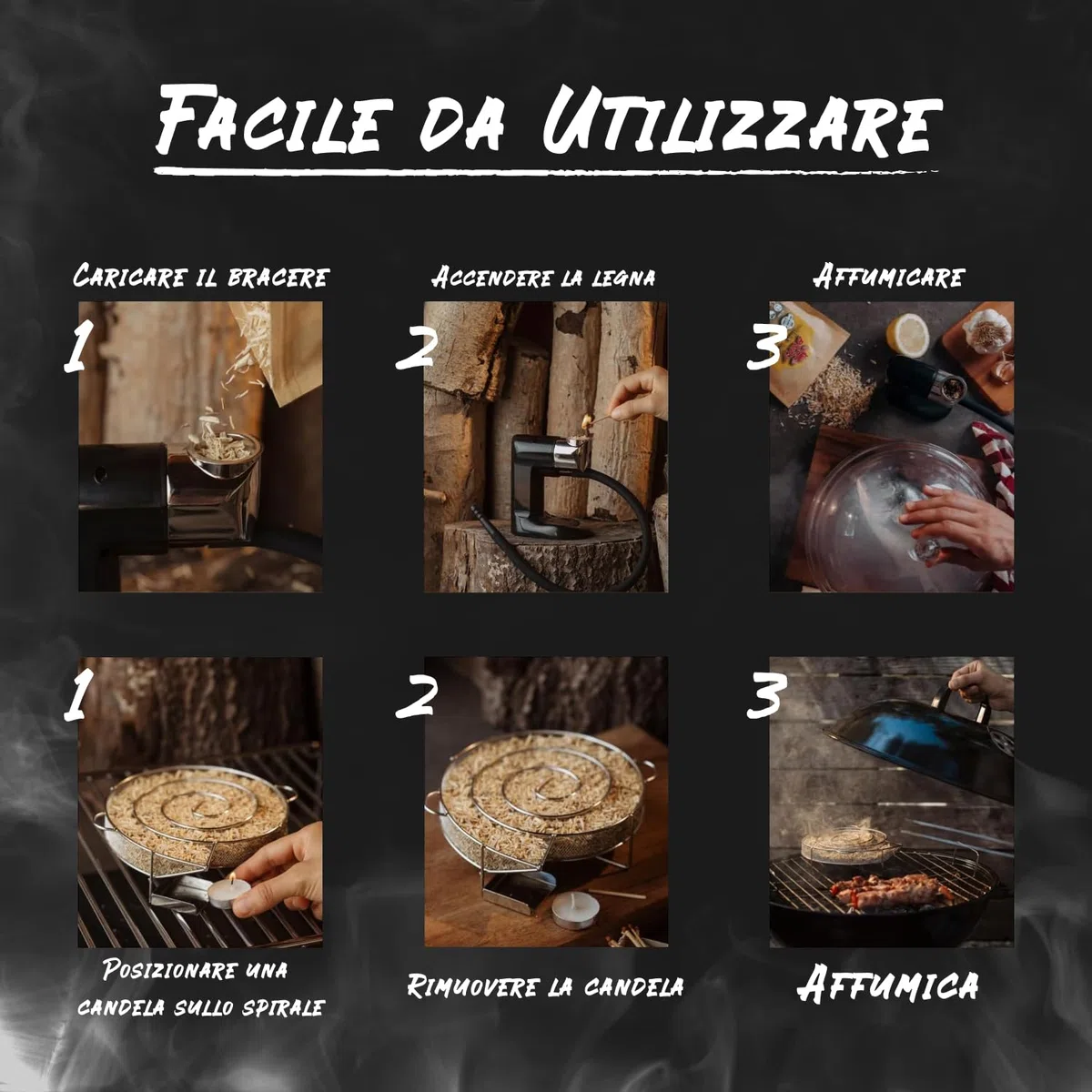 BWAY Trucioli per Affumicatura Gusto Olivo, Arancio, Mandorlo, Limone, Noce e Quercia da Utilizzare con Affumicatore da Cucina | eBook Omaggio con 20 Ricette (6 x 400 ml)