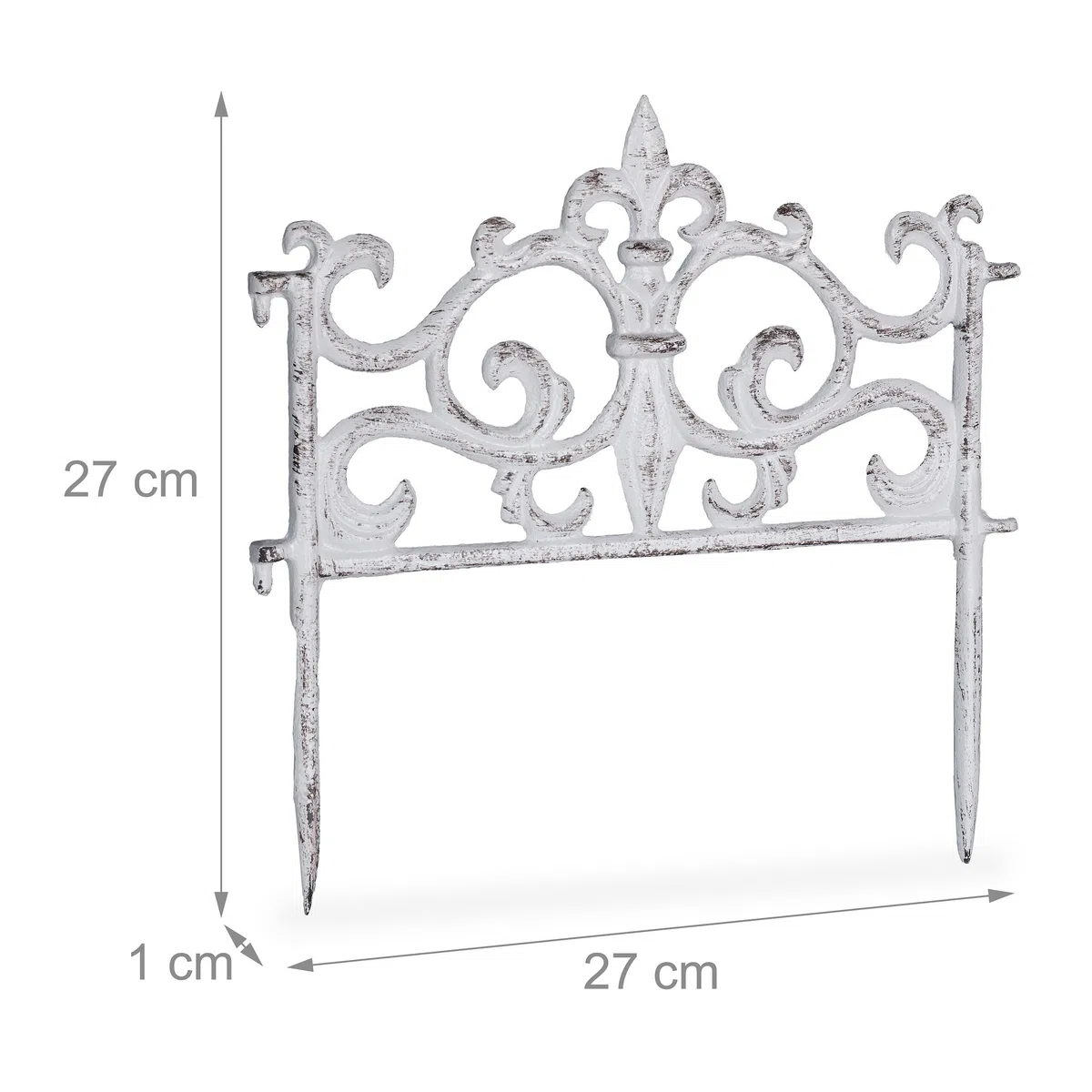 Relaxdays Bordo per Aiuole, Set 10 Recinzioni in Ghisa per Prato in Giardino, HxL: 27x27 cm, Bordure Vintage, Bianco