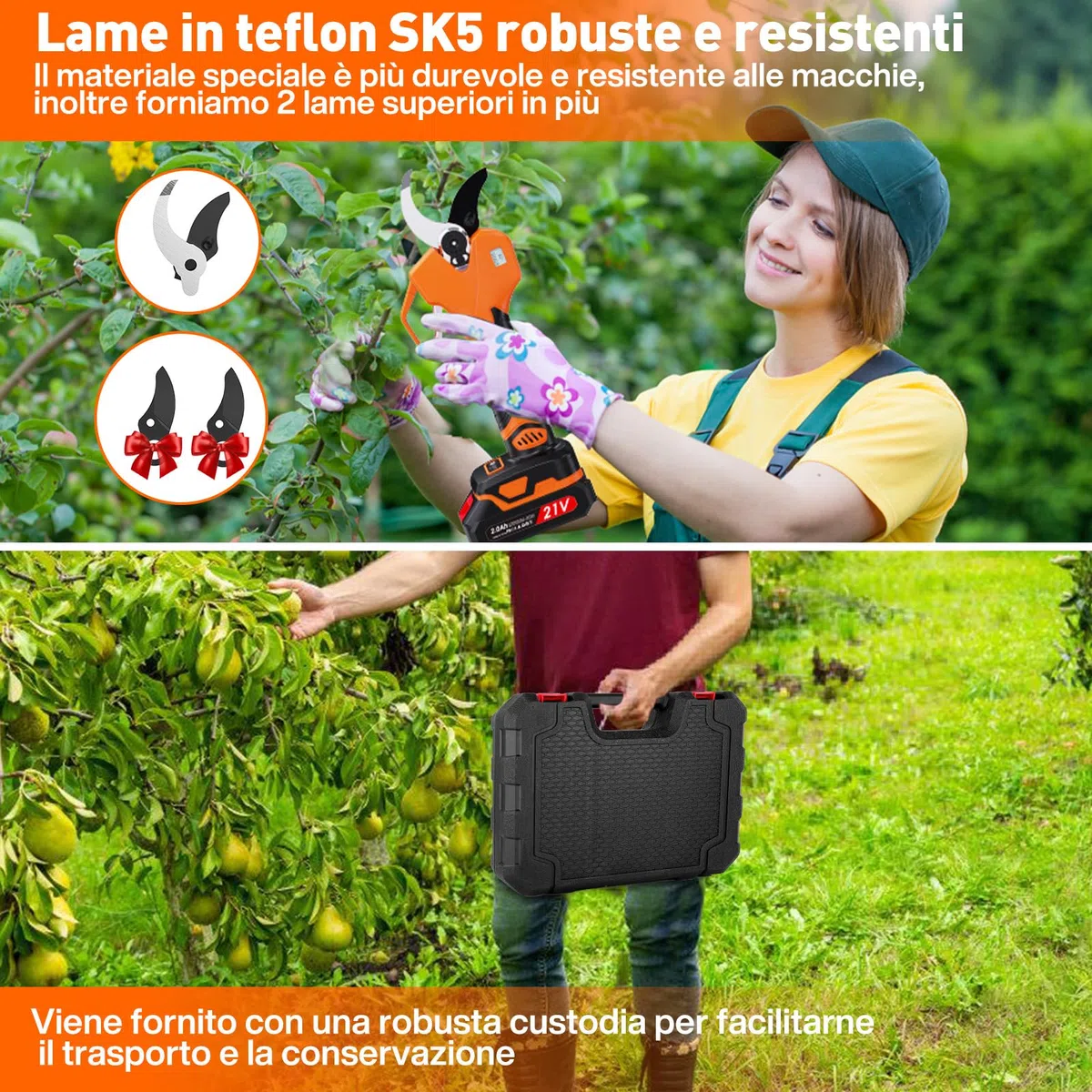 Forbici Potatura Elettriche 40mm con Batteria 2 *2000mAh, Funzionano Ininterrottamente per 6-7 Ore, Adatte per Frutteto, Giardino e Fattoria