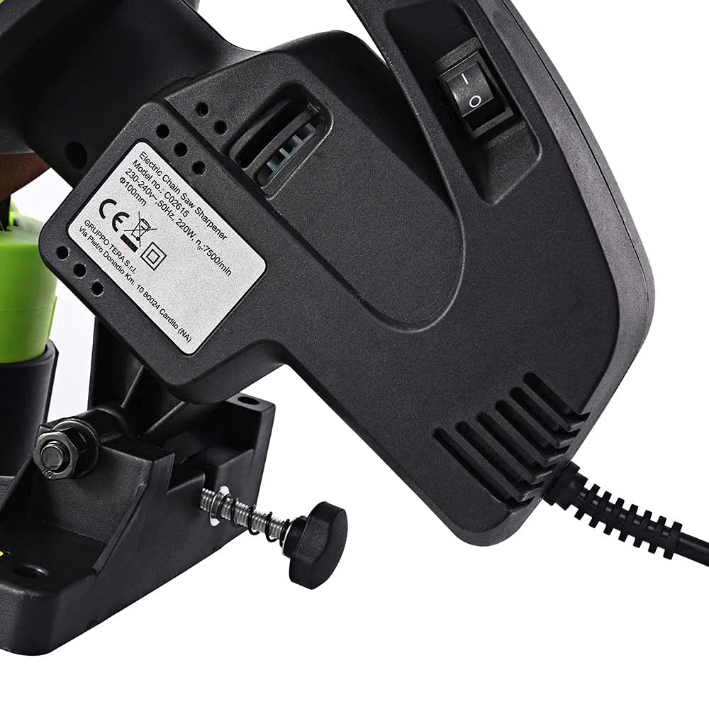 Bakaji Affilacatene Elettrico da banco per Catena Motosega Affila Catena con Serraggio Automatico e Angolo di Affilatura Regolabile Potenza 220 W 7500 Rpm 2Disco 108 mm Incluso