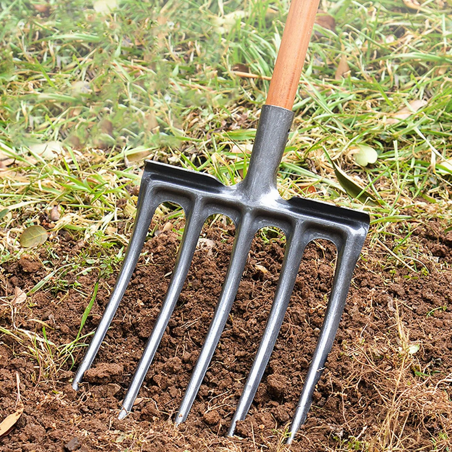 Forca da Scavo Forca da Scavo per Giardino in Acciaio Ad Alto Tenore di Carbonio, Forte Resistenza e Prevenzione della Rottura (5 denti)