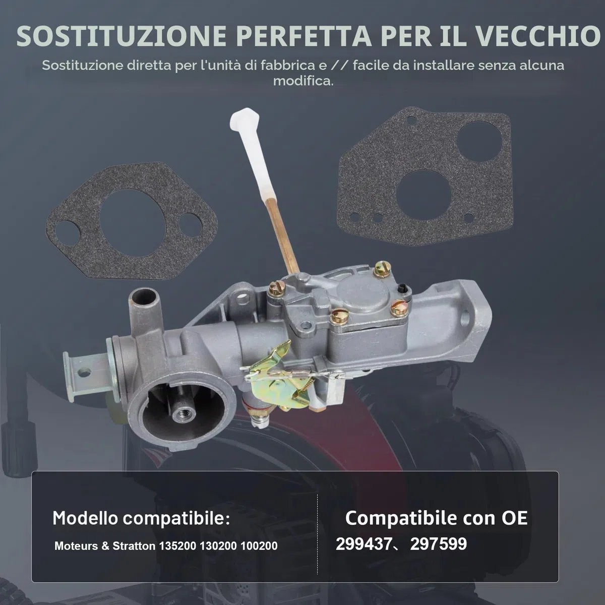 Kit carburatore 299437 per 4 tempi, adatto per piccoli motori & Stratton 135200 131231 100200