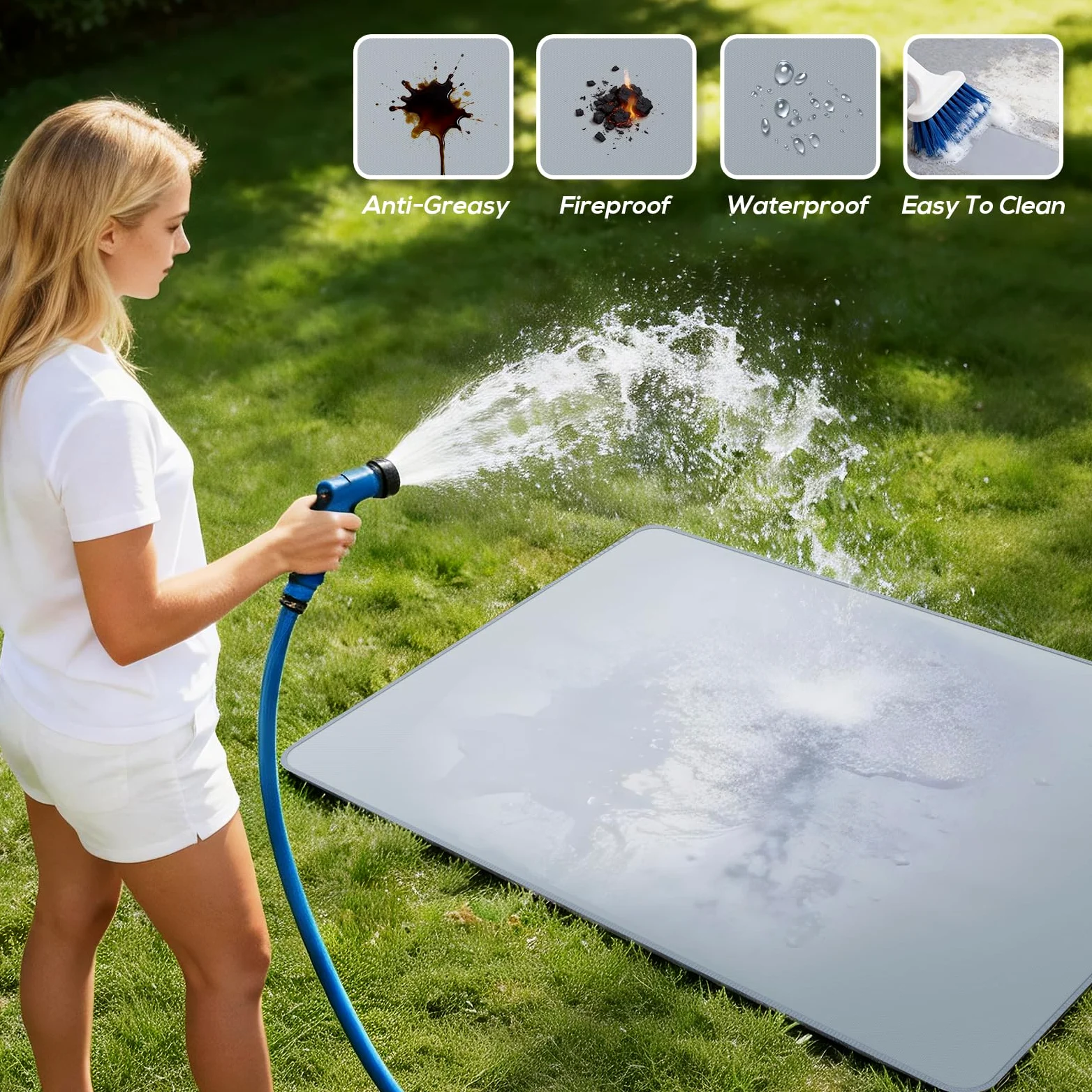 PAWBOSE Tappetino per barbecue da 160 x 122 cm, per barbecue all'aperto, a prova di fuoco su entrambi i lati, per patio e terrazza, impermeabile, a prova di olio, tappetino protettivo per caminetto